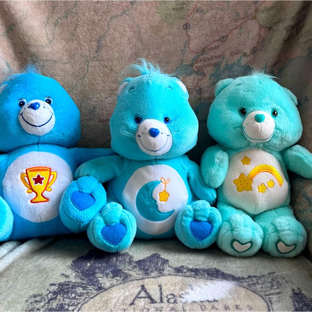 Vintage Care Bears Bundle 3 Plush 13” Large Bedtime Bear, Wish Bear, Champ Bear